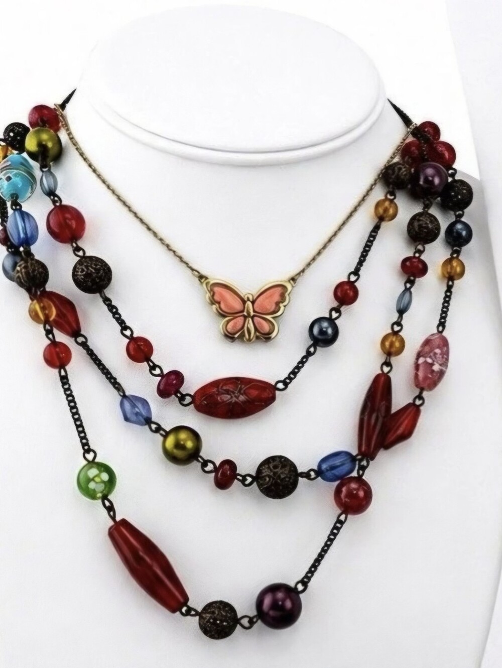 Vtg. Avon Triple Strand Necklace Colorful Acrylic Beads 16"